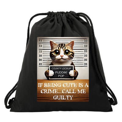 Funny Cat Meme Guilty Of Being Cute Drawstring Bag