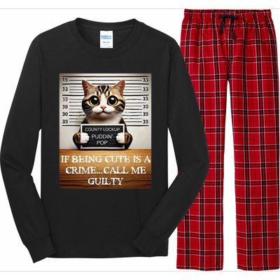 Funny Cat Meme Guilty Of Being Cute Long Sleeve Pajama Set