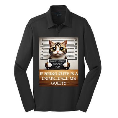 Funny Cat Meme Guilty Of Being Cute Silk Touch Performance Long Sleeve Polo