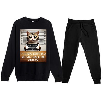 Funny Cat Meme Guilty Of Being Cute Premium Crewneck Sweatsuit Set