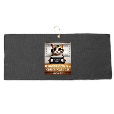 Funny Cat Meme Guilty Of Being Cute Large Microfiber Waffle Golf Towel