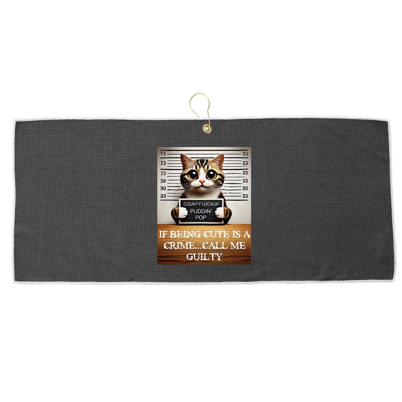 Funny Cat Meme Guilty Of Being Cute Large Microfiber Waffle Golf Towel