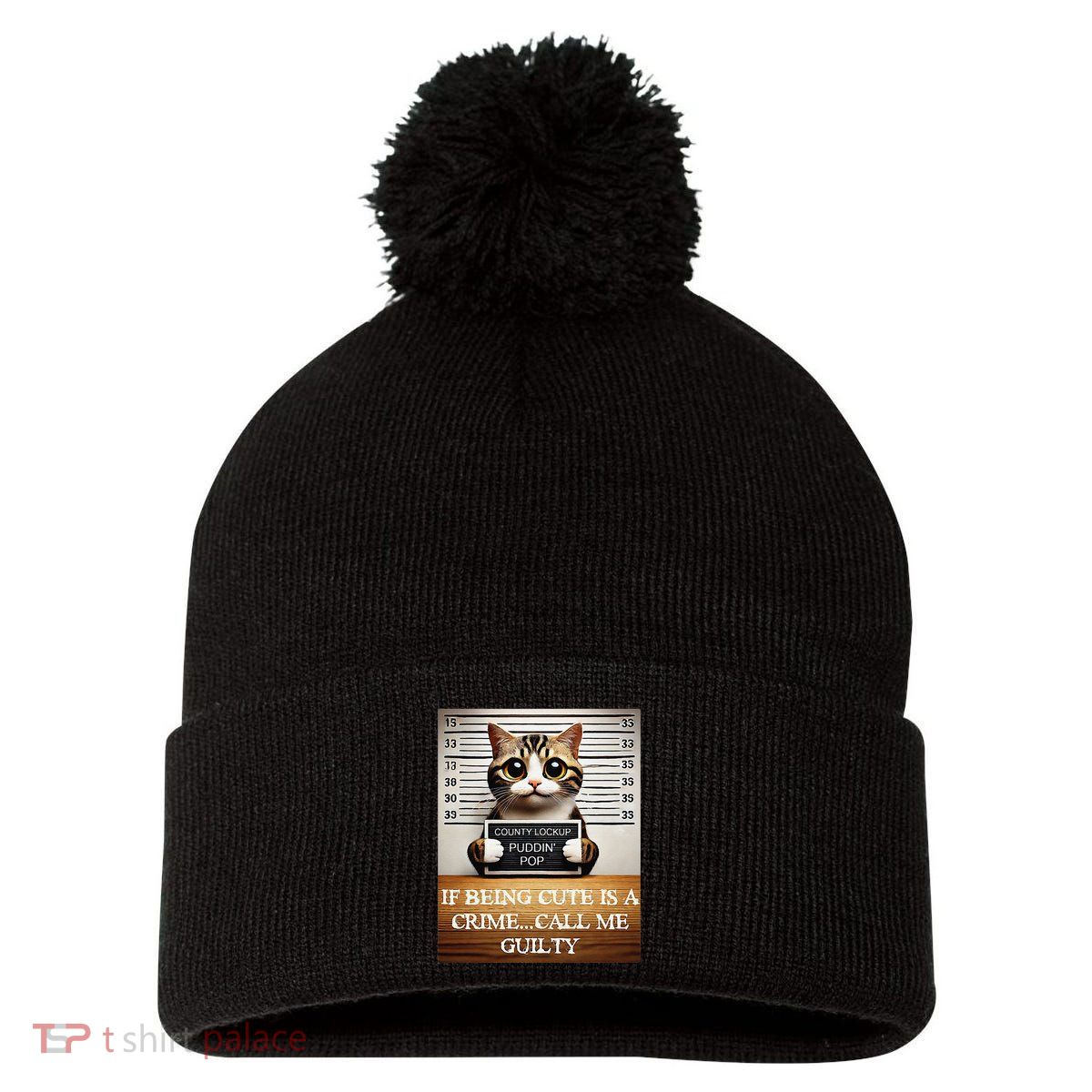 Funny Cat Meme Guilty Of Being Cute Pom Pom 12in Knit Beanie