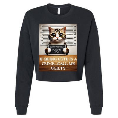 Funny Cat Meme Guilty Of Being Cute Cropped Pullover Crew