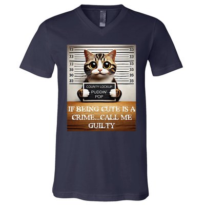 Funny Cat Meme Guilty Of Being Cute V-Neck T-Shirt