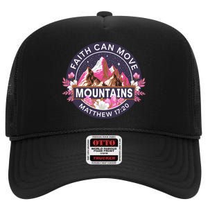 Faith Can Move Mountains Religious Christian High Crown Mesh Back Trucker Hat