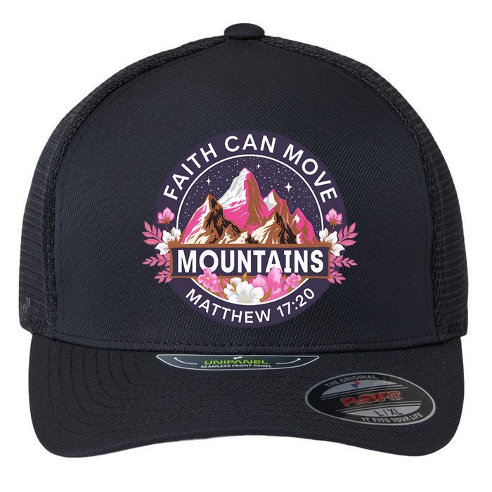 Faith Can Move Mountains Religious Christian Flexfit Unipanel Trucker Cap