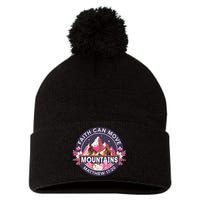 Faith Can Move Mountains Religious Christian Pom Pom 12in Knit Beanie