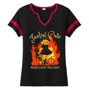 Feeling Cute Might Curse You Later Cute Witch Ladies Halftime Notch Neck Tee