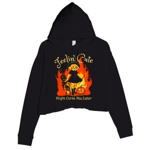 Feeling Cute Might Curse You Later Cute Witch Crop Fleece Hoodie