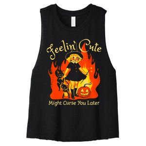 Feeling Cute Might Curse You Later Cute Witch Women's Racerback Cropped Tank