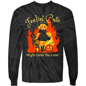 Feeling Cute Might Curse You Later Cute Witch Tie-Dye Long Sleeve Shirt