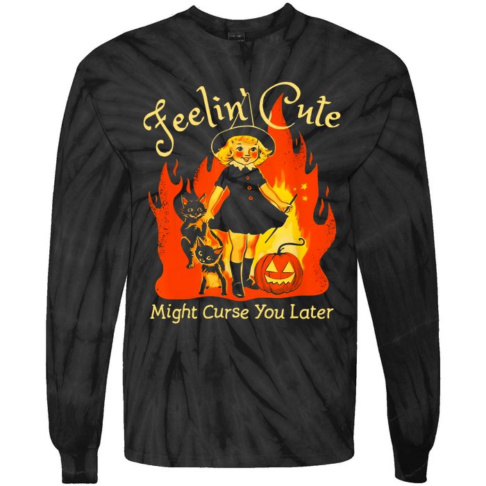 Feeling Cute Might Curse You Later Cute Witch Tie-Dye Long Sleeve Shirt