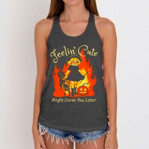 Feeling Cute Might Curse You Later Cute Witch Women's Knotted Racerback Tank