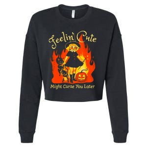 Feeling Cute Might Curse You Later Cute Witch Cropped Pullover Crew