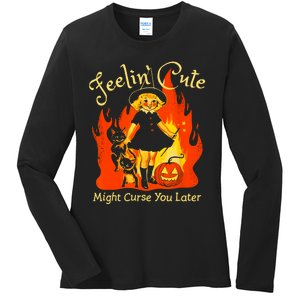 Feeling Cute Might Curse You Later Cute Witch Ladies Long Sleeve Shirt