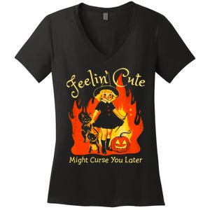 Feeling Cute Might Curse You Later Cute Witch Women's V-Neck T-Shirt