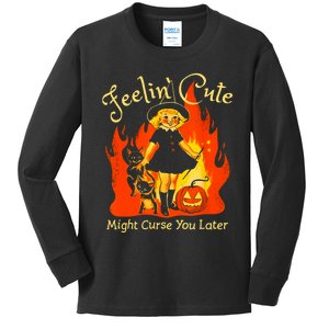 Feeling Cute Might Curse You Later Cute Witch Kids Long Sleeve Shirt