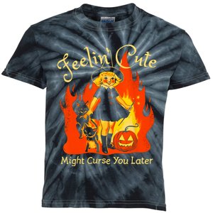 Feeling Cute Might Curse You Later Cute Witch Kids Tie-Dye T-Shirt