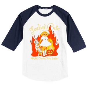 Feeling Cute Might Curse You Later Cute Witch Baseball Sleeve Shirt