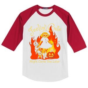 Feeling Cute Might Curse You Later Cute Witch Kids Colorblock Raglan Jersey