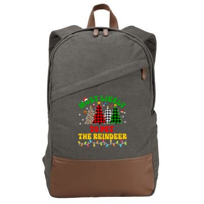 Funny Christmas Most Likely To Pet The Reindeer Xmas Party Gift Cotton Canvas Backpack