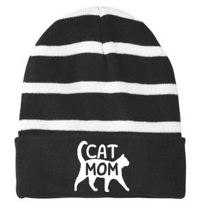 Funny Cat Mom Shirt For Women Cat Lovers Cute Mothers Day Striped Beanie with Solid Band