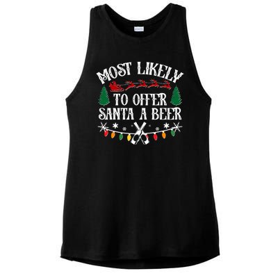 Funny Christmas Most Likely To Offer Santa A Beer Ladies PosiCharge Tri-Blend Wicking Tank