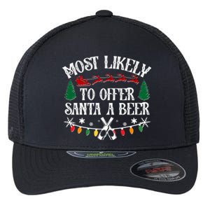 Funny Christmas Most Likely To Offer Santa A Beer Flexfit Unipanel Trucker Cap