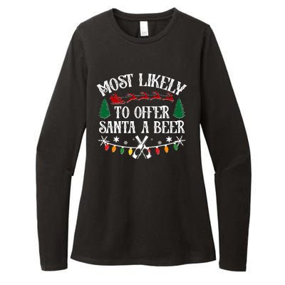 Funny Christmas Most Likely To Offer Santa A Beer Womens CVC Long Sleeve Shirt