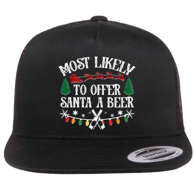 Funny Christmas Most Likely To Offer Santa A Beer Flatbill Hat
