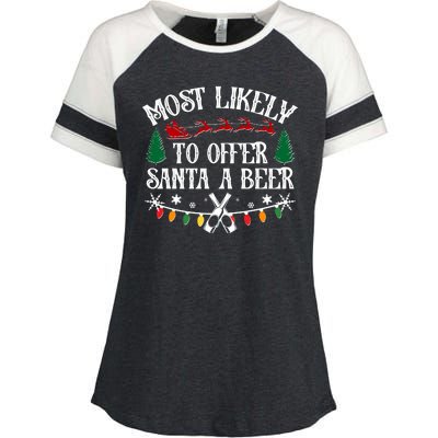 Funny Christmas Most Likely To Offer Santa A Beer Enza Ladies Jersey Colorblock Tee