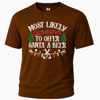 Funny Christmas Most Likely To Offer Santa A Beer Performance Shirt