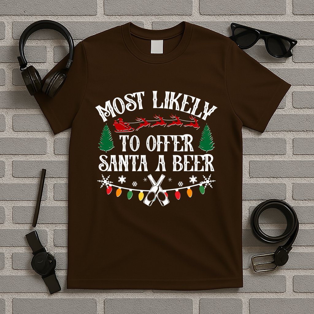 Funny Christmas Most Likely To Offer Santa A Beer T-Shirt