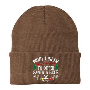 Funny Christmas Most Likely To Offer Santa A Beer Knit Cap Winter Beanie