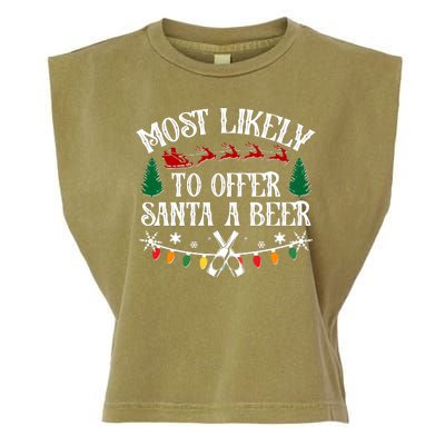 Funny Christmas Most Likely To Offer Santa A Beer Garment-Dyed Women's Muscle Tee