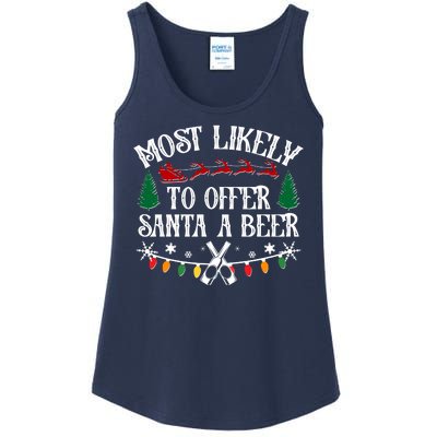 Funny Christmas Most Likely To Offer Santa A Beer Ladies Essential Tank