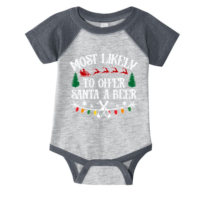 Funny Christmas Most Likely To Offer Santa A Beer Infant Baby Jersey Bodysuit