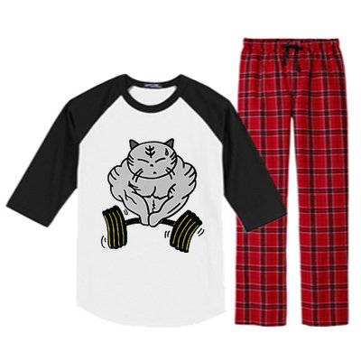 Funny Cat Muscle Raglan Sleeve Pajama Set