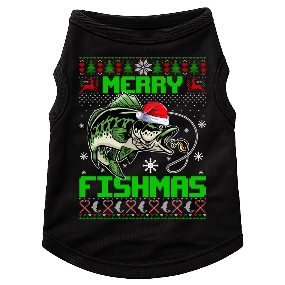 Fishing Christmas Merry Fishmas Bass Fish Ugly Xmas Sweater Cute Gift Doggie Tank