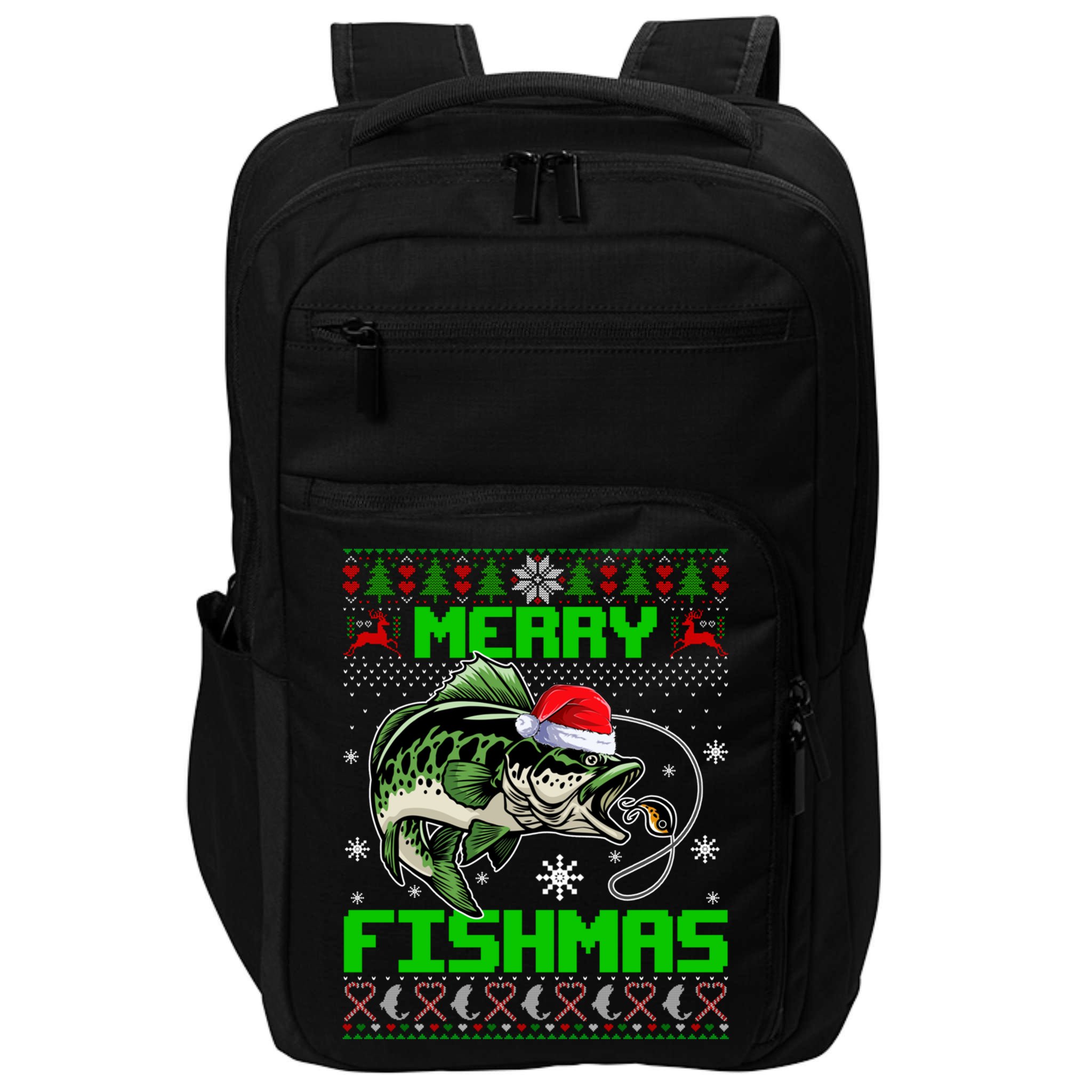 Fishing Christmas Merry Fishmas Bass Fish Ugly Xmas Sweater Cute Gift Impact Tech Backpack