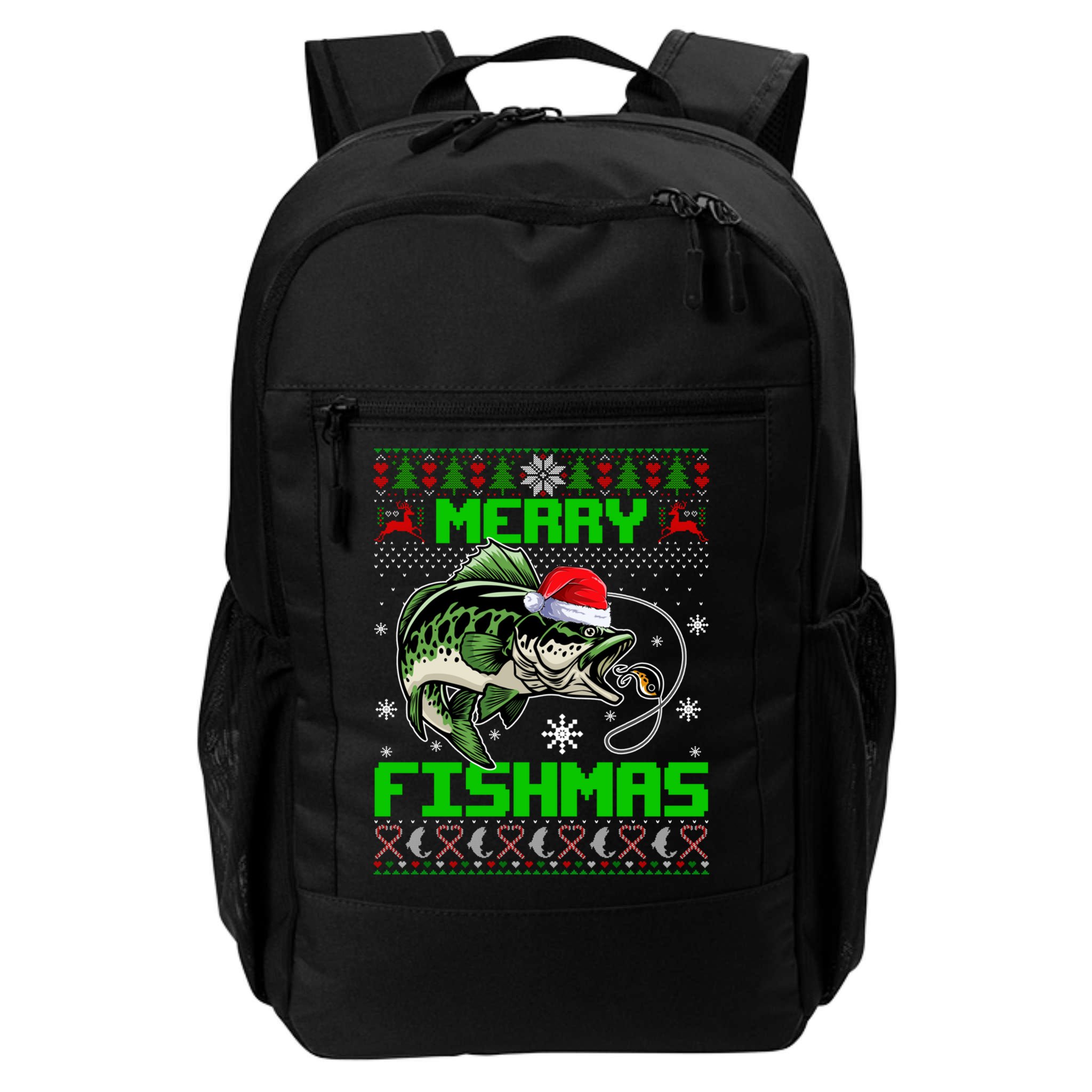Fishing Christmas Merry Fishmas Bass Fish Ugly Xmas Sweater Cute Gift Backpack