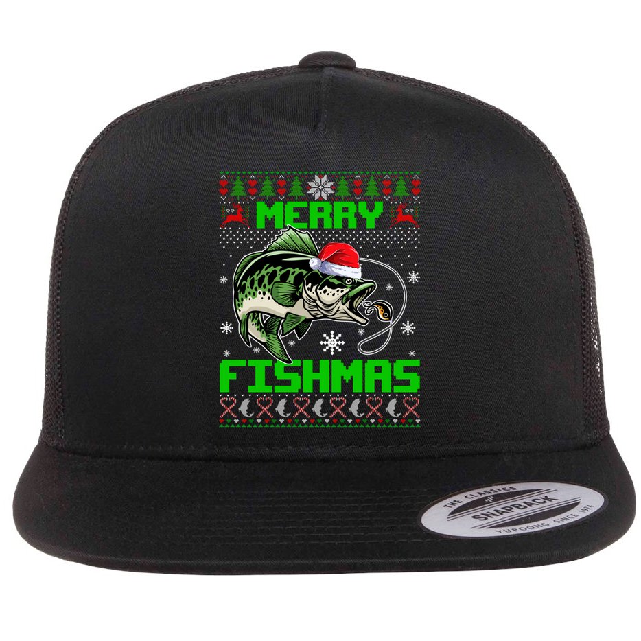 Fishing Christmas Merry Fishmas Bass Fish Ugly Xmas Sweater Cute Gift Flat Bill Trucker Hat