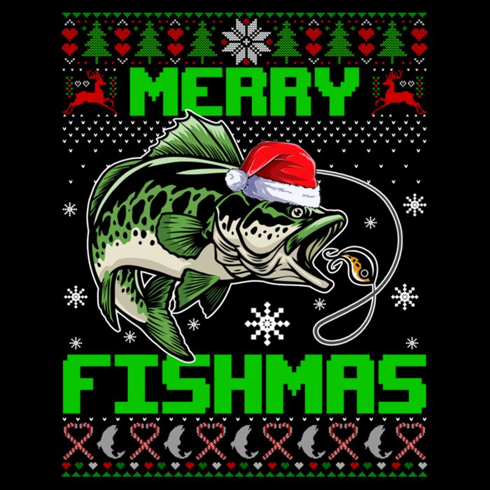 Fishing Christmas Merry Fishmas Bass Fish Ugly Xmas Sweater Cute Gift Flat Bill Trucker Hat