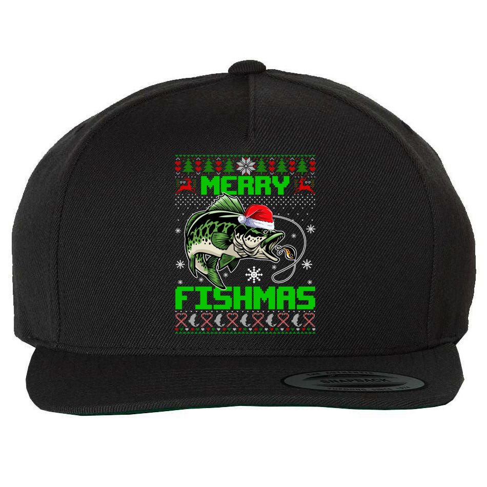 Fishing Christmas Merry Fishmas Bass Fish Ugly Xmas Sweater Cute Gift Wool Snapback Cap