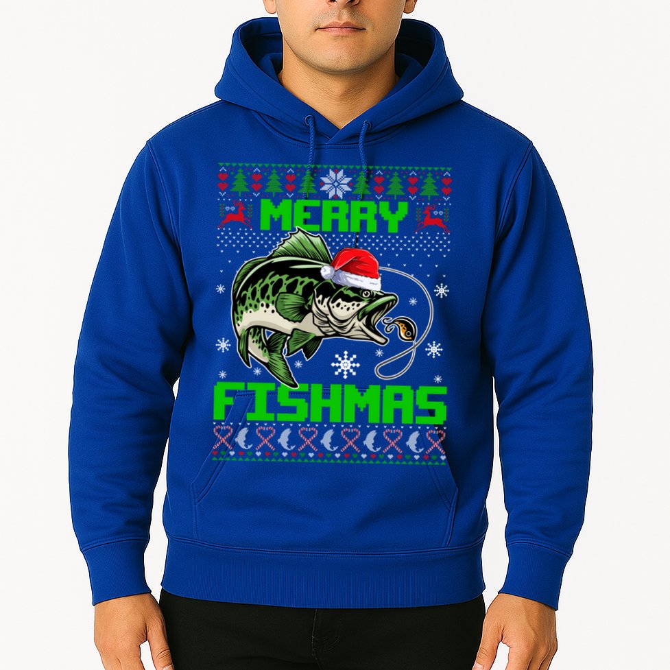 Fishing Christmas Merry Fishmas Bass Fish Ugly Xmas Sweater Cute Gift Hoodie