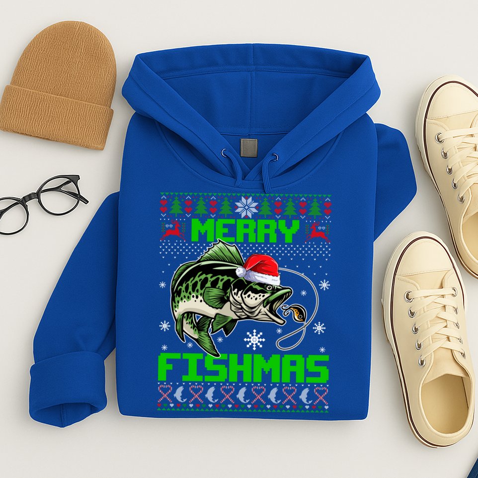 Fishing Christmas Merry Fishmas Bass Fish Ugly Xmas Sweater Cute Gift Hoodie