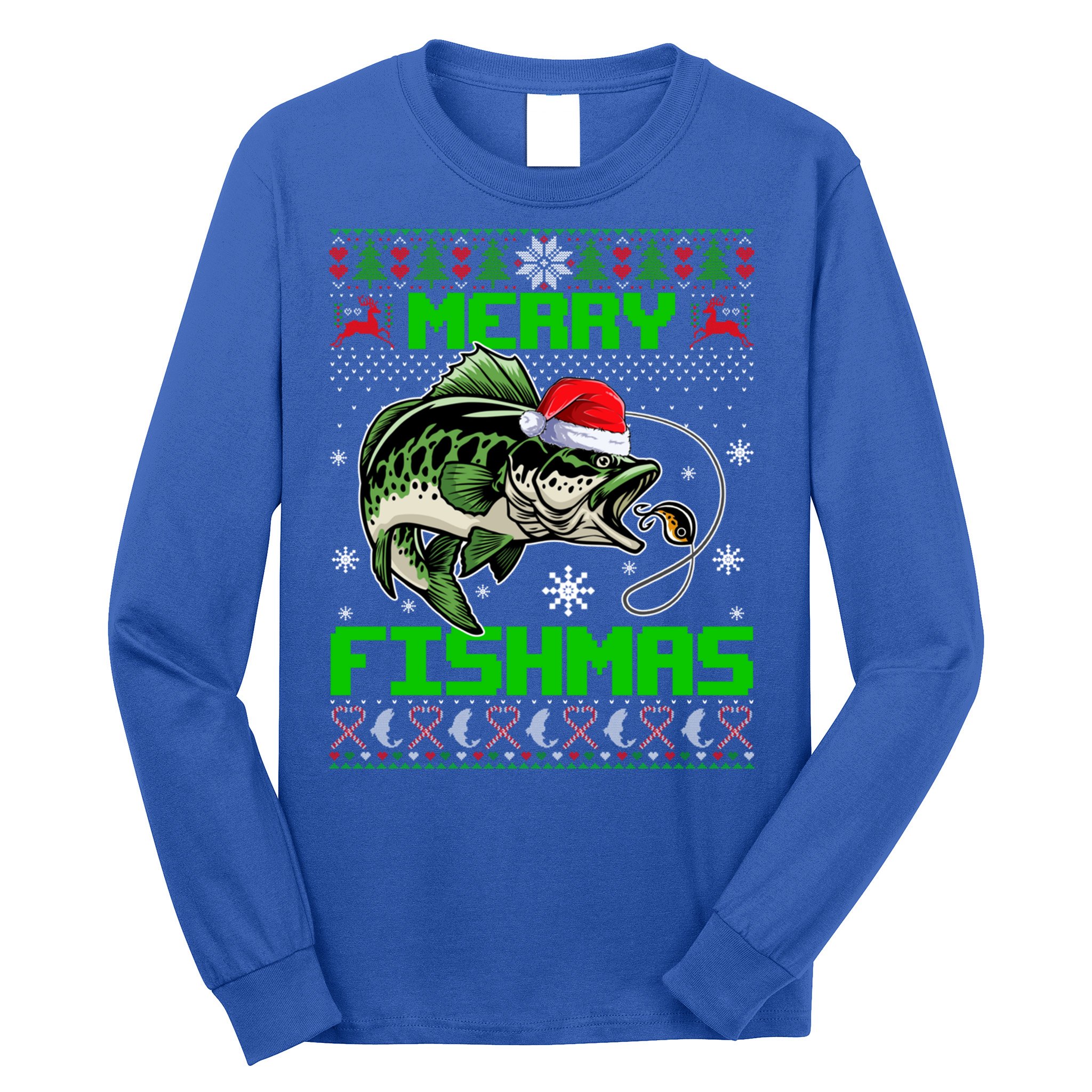 Fishing Christmas Merry Fishmas Bass Fish Ugly Xmas Sweater Cute Gift Long Sleeve Shirt