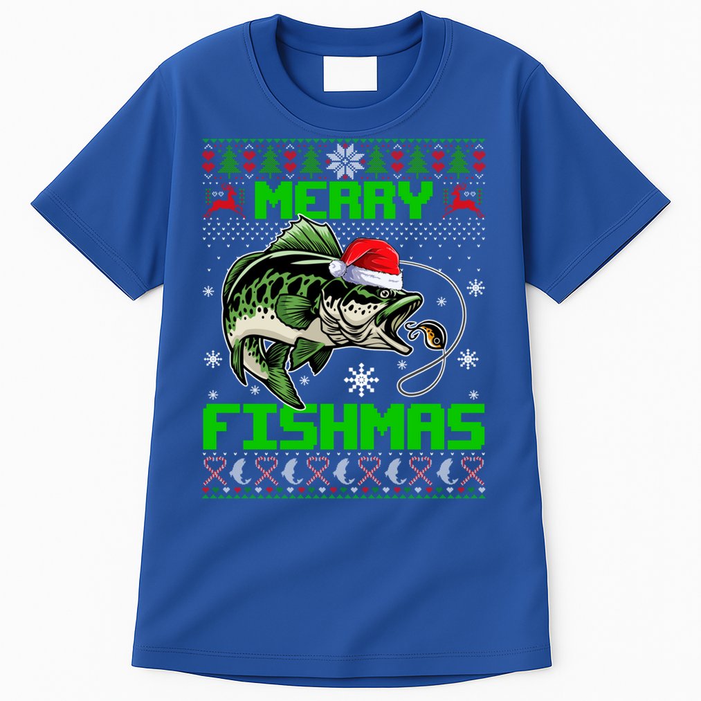 Fishing Christmas Merry Fishmas Bass Fish Ugly Xmas Sweater Cute Gift Tall T-Shirt