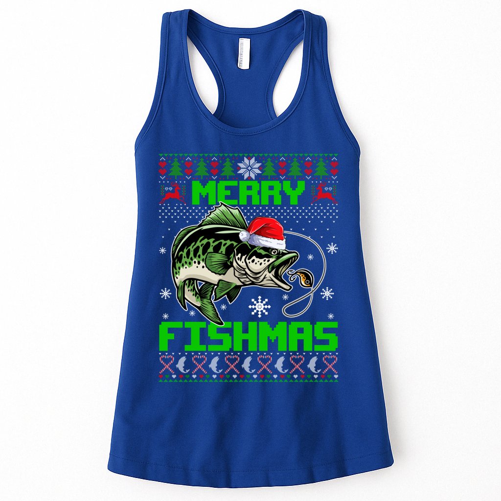 Fishing Christmas Merry Fishmas Bass Fish Ugly Xmas Sweater Cute Gift Womens Tank Top